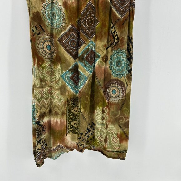 Y2K Bohemian Boho Beaded Mini Dress Women's L Brown Green Sleeveless Lightweight - Picture 8 of 10